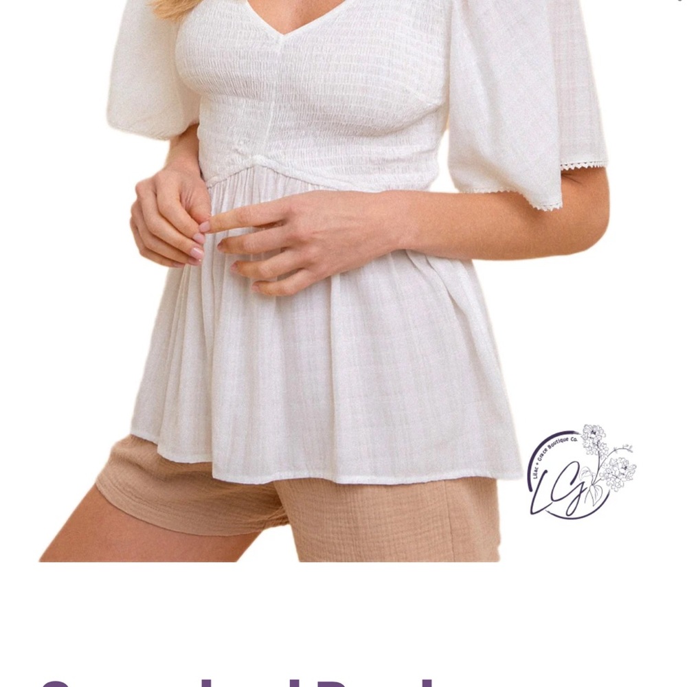 Hem & Thread White Smocked V-Neck Tunic - Picture 4 of 4